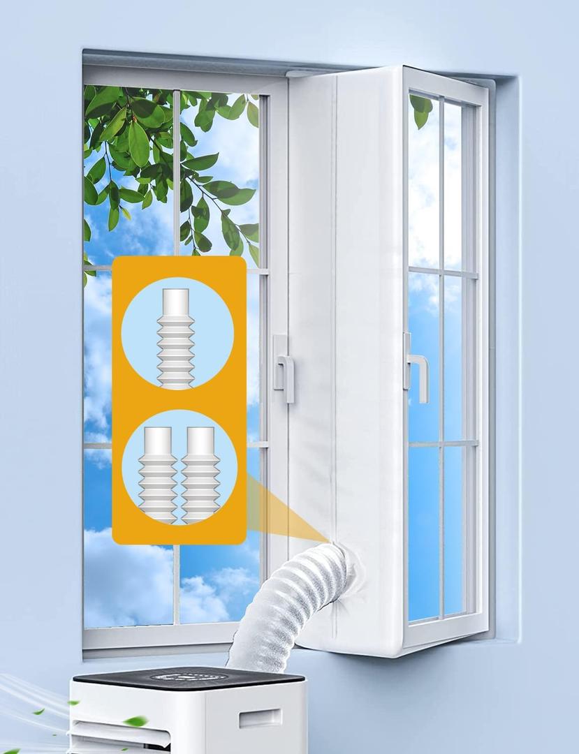 Portable AC Window Seal Kit for Casement & Crank Windows, 300CM/118 No-Drill Window Vent Kit, Adjustable Zipper Seal for Single & Dual Hose Portable Air Conditioners, Waterproof AC Window Kit