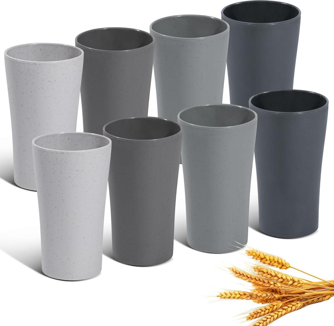 13.5 Ounce Set Of 8 Unbreakable wheat straw fiber cups Drinking Reusable Stackable Cup BPA Free Water colorful Tumblers For Kitchen Dishwasher And Microwave Safe 8 Colorful Cups.