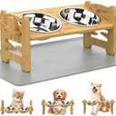 Jovrun Elevated Dog Bowls, Adjustable Raised Dog Bowl Stand for Small Size Dogs and Cats, Durable Bamboo Dogs Feeder with 2 Stainless Steel Bowls and Non-Slip Feet, Pet Food Bowl with Mat