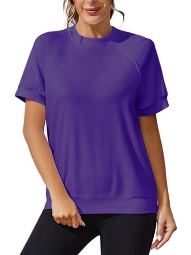  APWEQATA T Shirts for Women Summer Women's Tops Short Sleeve Sweatshirts Casual Basic Tee (Purple, L)