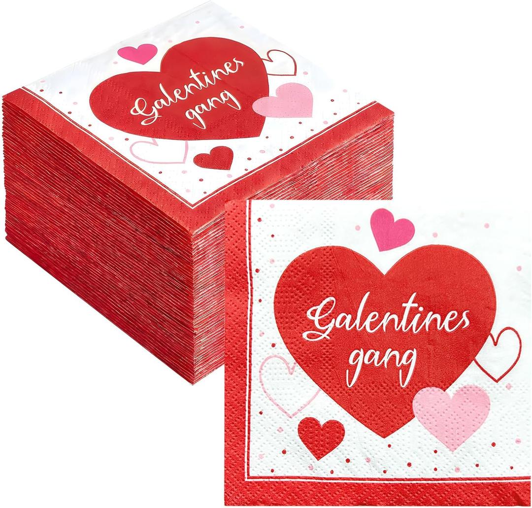 2 x YQUQWN 50Pcs Galentine's Gang Heart Paper Napkins 5x5 in Valentines Day Party Valentines Disposable Napkins Suitable for Family Dinners kitchens Galentine's Gang Anniversary Parties and Decorations