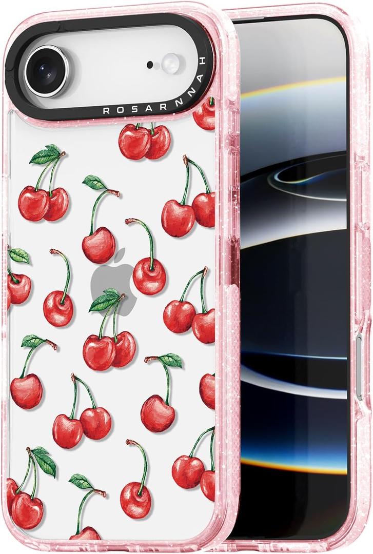 for iPhone Air Case Cute - Durable Shockproof 6.6 ft Drop Impact Phone Case - Funny Cherry Design (6.5") Glitter Pink