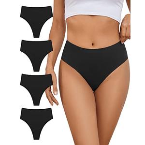 GREENBAA No Show High Rise Bikini Panties Women's Seamless Hi Cut Underwear Pack,Black-4Pack,Large