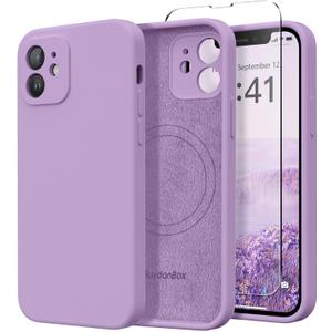 Magnetic for iPhone 12 Case, Compatible with MagSafe, [Full Camera Protection][Screen Protector] Silicone Shockproof Protective Phone Case for iPhone 12 6.1", Light Purple