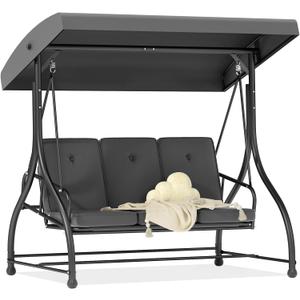 3-Seat Outdoor Porch Swing Glider with Adjustable Canopy, Patio Swings Bed with Removable Cushion for Porch, Backyard, Garden, Poolside, Balcony - Green