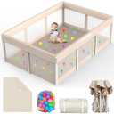 Foldable Baby Playpen with Mat: 74" x 50" Play Pen for Babies and Toddlers - Portable Playpen Safety Baby Fence with Carry Bag & 30 Ocean Balls for Indoor Outdoor - No Assembly Required