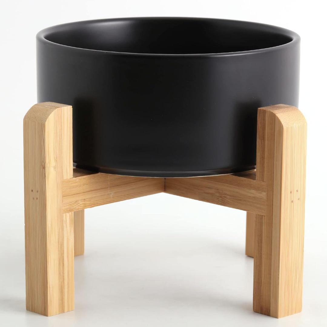 Petygooing 28 OZ Black Elevated/Raised Ceramic Dog Bowl for Small and Medium Breeds, Dog Food Water Dish with Stand,Pet Feeding Bowl with Anti Slip Rubber for Cats Small and Medium Dogs (3.6 Cups)