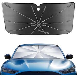 Portable Ford Mustang Mach-E 2021-2026 Windshield Sunshade Umbrella with Carry Bag, 2 in1 Ice Crystal Durable Compact Shade Umbrella UPF50+ UV Front Window Heat Insulation Protection Outdoor Camping