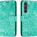 for Samsung Galaxy A25 Embossing Wallet Case Kickstand Magnetic Flip Cover Credit Cards Slot with Stand for PU Leather Shockproof Flip Magnetic Case for Samsung A25 (Green)