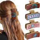 4 Pcs Christmas Western Leather Hair Claw Clips Bulk Cow Print Highland Cattle Hair Claw Clips Western Accessories Gifts for Women Country Cowgirl Stuff Xmas Accessories (Cowgirl)