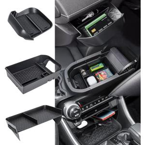 3PCS Center Console Organizer Compatible with 2019-2024 2025 Toyota RAV4 Driver's Drawer Box Storage Tray Insert Secondary Storage Box Interior Accessories