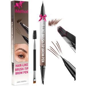 iMethod Eyebrow Pen - Eyebrow Pencil,2-in-1 Eyeliner Dual-Ended Microblading Eyebrow Pencil Long Lasting Waterproof Hair-Like Brow Pencil,with Eyebrow Brush,Eyebrow Pencils for Women,Reddish Brown