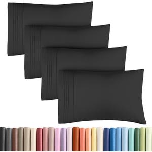 Queen Pillow Cases Set of 4 - Ultra Soft Hotel Quality Pillowcase Covers - Comfy, Cozy & Wrinkle Free - Shrinkage, Stain and Fade Resistant - Machine Washable Pillow Protectors - 4 Piece Set - Black Queen Pillow Cases Set of 4 - Ultra Soft Hotel Quality Pillowcase Covers - Comfy, Cozy & Wrinkle Free - Shrinkage, Stain and Fade Resistant - Machine Washable Pillow Protectors - 4 Piece Set - Black