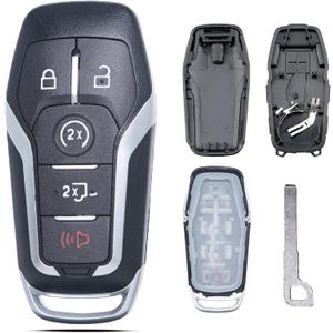 Key Fob Shell Case Cover Replacement Fits for Ford F150 F250 F350 F450 F550 Trucks 2015 2016 2017 Keyless Entry Remote Control 5 Button Pad Cover M3N-A2C31243300 with Uncut Key Blade Blank