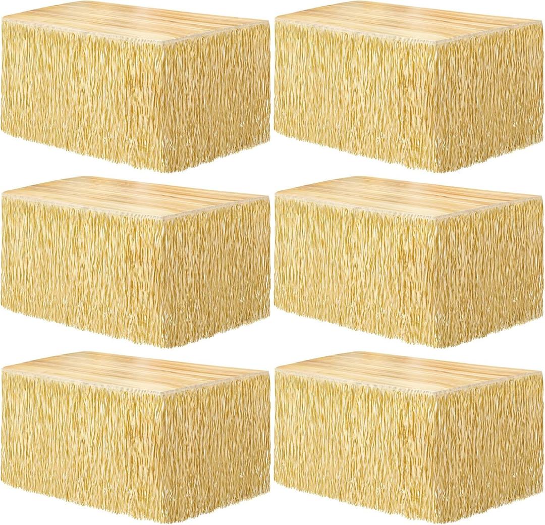 Fovths 6 Packs Luau Grass Table Skirt Fringe Straw Grass Skirt 108 x 30 Inch Hibiscus Hawaiian Table Skirts Rectangle Tropical Luau Party Decorations for Hawaiian Luau Decorations