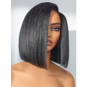 LUVME HAIR Bob Wig 100% Human Hair Wigs Protective Wig Glueless Without Spray Lace Front 10 Inches Bob, Pre Cut Plucked Lace Short Wig Ready To Go Natural Color Straight Bleached Knots Black Wigs