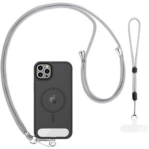 CACOE Phone Lanyard 2 Pcs-1 Pcs Adjustable Neck Strap, 1 Pcs Wrist Strap, 2 Pcs Pads, Universal Crossbody Multifuctional Cell Phone Lanyards Compatible with Most Smartphones(Gray)