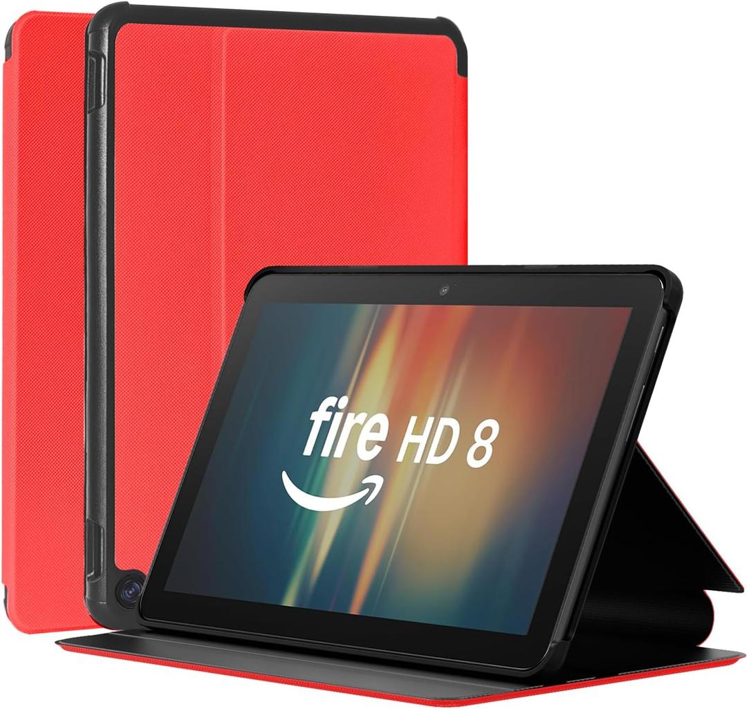 Tablet Case Fits 8 inch Tablet,Slim Soft TPU Back Smart Magnetic Stand Protective Cover, [Sleep/Wake](2024/2022/2020 Release)(Incompatible with iPad Samsung TCL 8 Inch Tablet) (Red)
