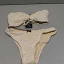 ZAFUL Women's Strapless Bikini Openwork Textured Bow Ruched Lace Up High Cut Bandeau Swimsuit Bathing Suits L