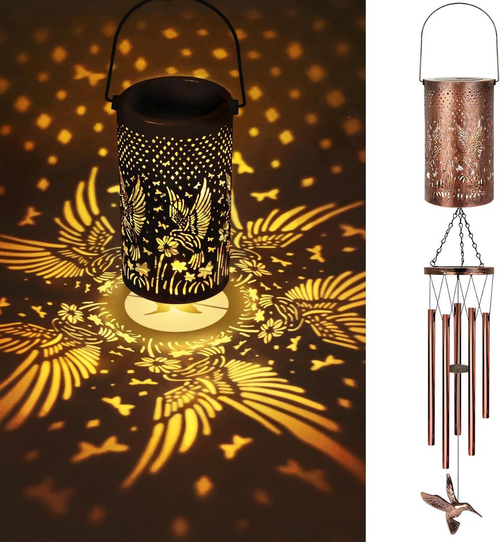 YHmall Solar Wind Chimes for Outside, Solar Lantern Windchimes Outdoors Hummingbird Gifts for Women Mom, Memorial Wind Chimes Gifts for Garden Decor