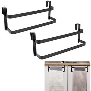RedCall 2 Pack Towel Holder for Kitchen Cabinet,Two-Tier Kitchen Towel Rack,Steel Over Cabinet Door Towel Bar,Double Towel Bar Rack for Bathroom Cupboard,Holds Hand/Dish Towels & Washcloths