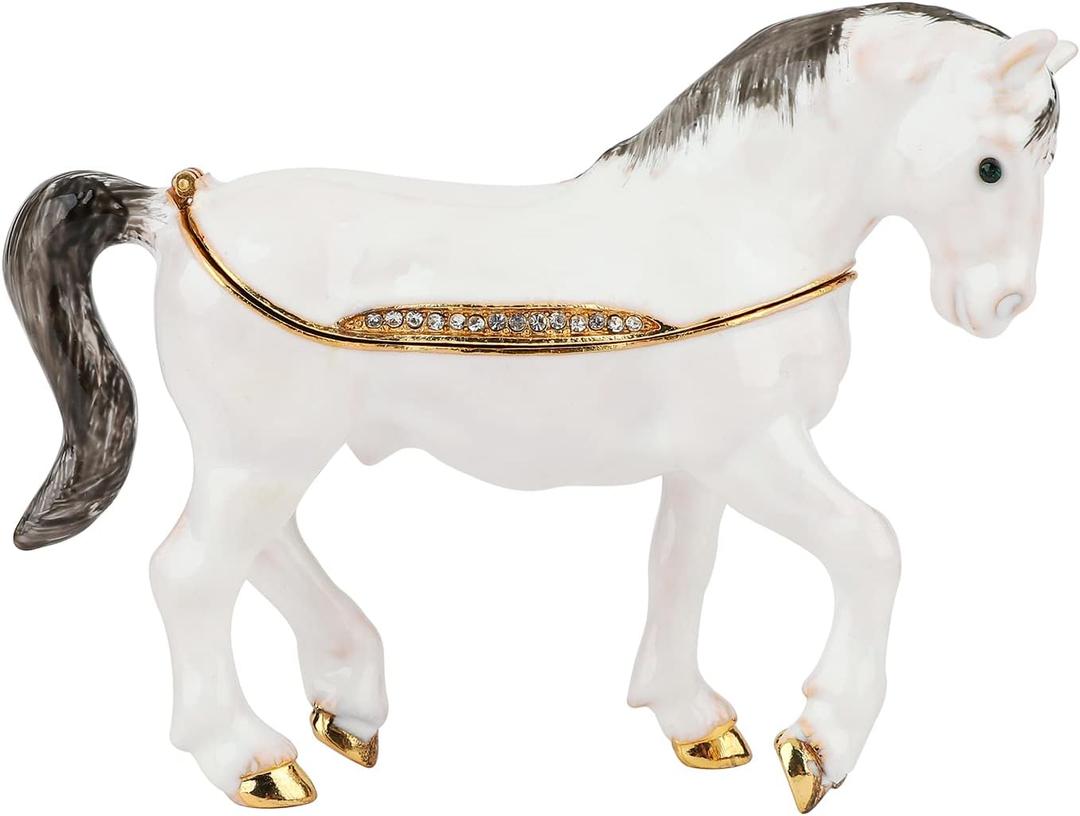 Horse Trinket Boxes Hinged Hand-Painted Enamel Animal Figurine Ornaments Unique Gift for Home Decor