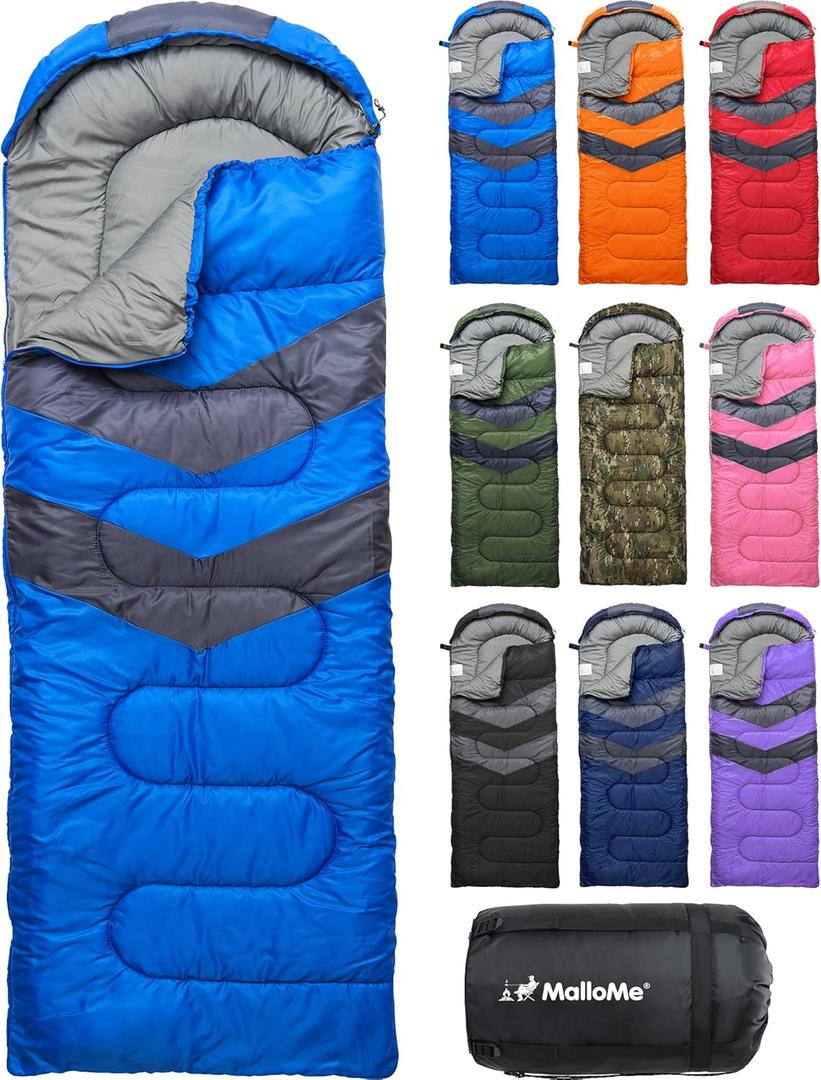MalloMe Sleeping Bags for Adults Cold Weather & Warm - Backpacking Camping Sleeping Bag for Kids 10-12, Girls, Boys - Lightweight Compact Camping Essentials Gear Accessories Hiking Sleep Must Haves (Ocean Blue)