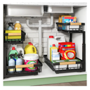 Kitstorack Under Sink Organizer, 2 Tier Under the Sink Storage, Slide out Pull out Cabinet Organizer Shelf, Metal Sliding Drawer for Kitchen Bathroom Pantry Closet Organization Rack, Black, 1 Pack