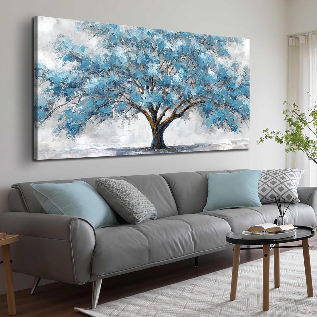 JuhaiArt Teal Wall Art Blue Wall Decoration for Living Room, 59"L x 29"W