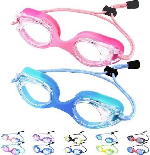 Vvinca Kids Swim Goggles with Bungee Strap No Leaking Anti Fog Toddler Goggles with Quick Adjust Ages 3-14