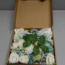 AmyHomie Teal Blue Artificial Flowers Combo Silk Mix Peony Rose Fake Flowers w/ Stem for DIY Wedding Bouquets Centerpieces Arrangements Table Fall Decor Party Bridal Baby Shower Home Decorations