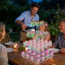 YestBuy 4-Tier Acrylic Cupcake Stand for 50 Cupcakes with Colorful LED Lights and 4.7" Clear Tiers, Perfect for Weddings, Birthdays and Dessert Tables