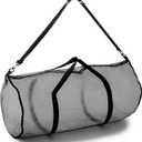 Champion Sports Mesh Duffle Bag with Zipper and Adjustable Shoulder Strap, 15 x 36 - Multipurpose, Oversized Gym Bag for Equipment, Sports Gear, Laundry - Breathable Mesh Scuba and Travel Bag (Black)