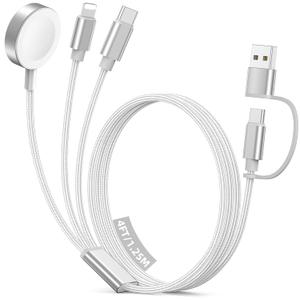 Travel Essentials for Apple Watch Charger,iPhone Charger,3 in 2 Type C/L/Magnetic Fast Charging Cable,Multi Charging Cable Portable Designed for iWatch Series,iPhone 17-11,Galaxy S26-S21,Car-White (4FT)