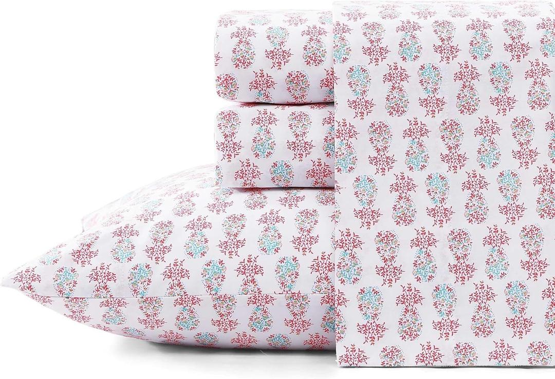 Tommy Bahama - King Sheets, Cotton Percale Coastal Bedding Set with Matching Pillowcases, Crisp & Cool, Coastal Room Essentials (Pineapple Splash Pink, King)
