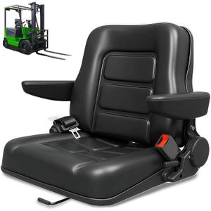 Universal Forklift Seat, Tractor Seat with with Adjustable Angle Back Armrest, Fold Down Tractor Seat with Safety Belt, for Excavator, Skid Steer, Dozer, Telehandler
