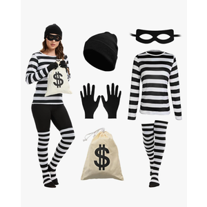 Women's Robber Costume, Thief Cosplay T Shirt, Burglar Accessories Halloween Costume Set for Adult M
