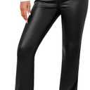 GRAPENT Flare Pants for Women High Wasited Stretchy Faux Leather Look Button Fly Jeans Trendy Bell Bottom Trousers (Black), Size XL