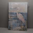 AWPANERAR White Heron Canvas Wall Art Coastal Bird Pictures Prints Blue Ocean Poster Beach Egret with Reed Painting Artwork for Bathroom Decor Framed (30L x 20W)