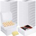 QTLCOHD 24 Pcs Bakery Boxes with Window 10 x 10 x 2.5 Inch Auto-Popup Pie Boxes White Cookie Treat Box for Chocolate Covered Strawberries, Pies, Pastries, Muffins, Donuts