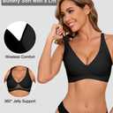 ULTREAGLE Wireless Bras for Women Bralettes - Womens Seamless Low Cut Deep V Bra No Underwire Padded Tshirt Bras (Black, XL)