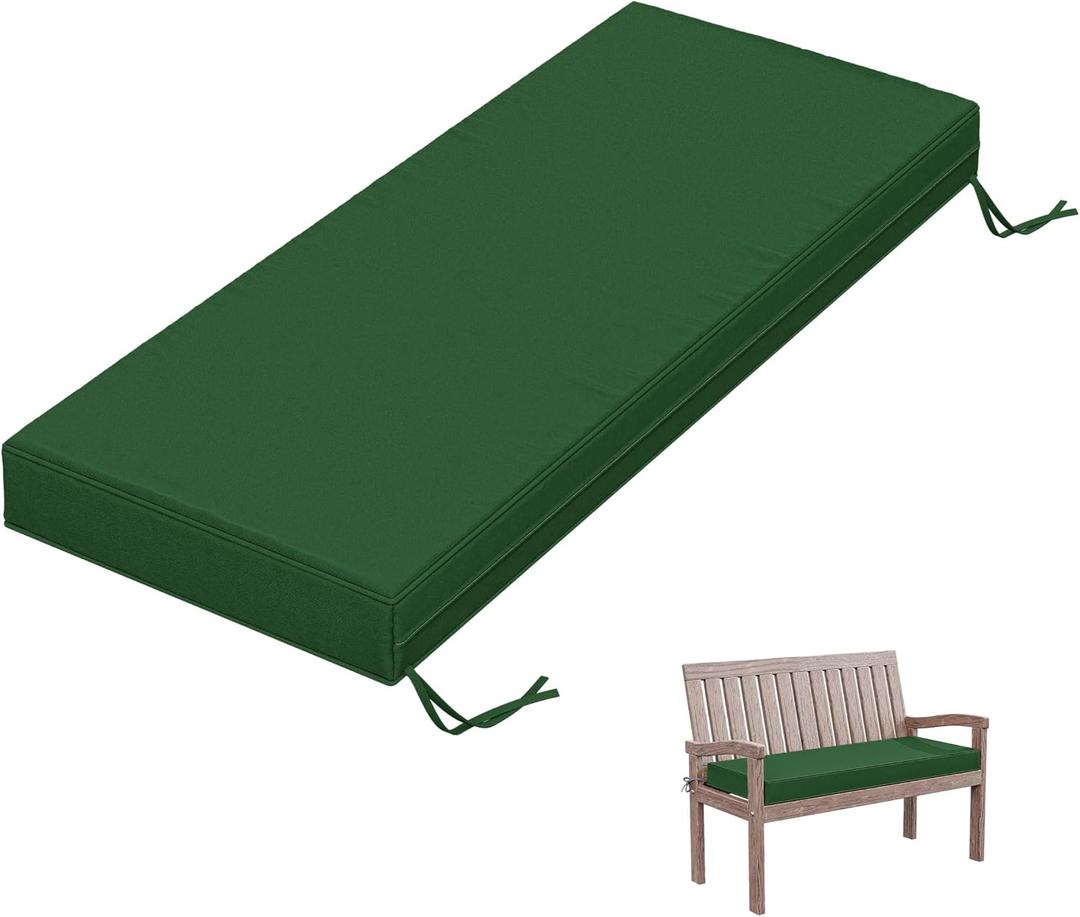 Outdoor Bench Cushion 45×18×3.5 in Thick Waterproof Patio Furniture Cushions, Patio Porch Swing Replacement Seat Pad with Tie Straps and Anti-Slip, for Backyard Garden, Green