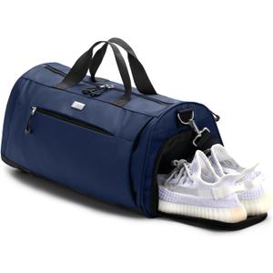TOPDesign Gym Bag for Women & Men, Unisex Duffel Bag with Shoe Compartment & Wet Pocket for Travel Sports Gym (M Blue)