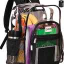 Clear Backpack Heavy Duty has TSA Lock, 2-Way Zipper. PVC Transparent Backpack X-Large - H18''xW14''xD8 - Black