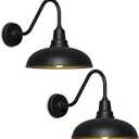 14" Large Outdoor Barn Lights  Black Industrial Gooseneck Wall Fixtures for Porch, Garage, or Farmhouse Exterior  Waterproof and Rustproof Design  2 Pack