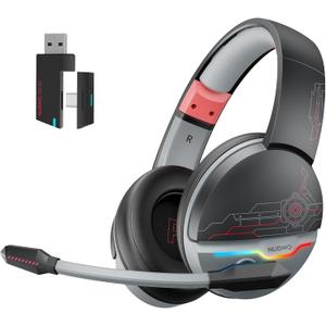 NUBWO G08 Dual Wireless Gaming Headset with Mic for PS5, PS4, PC, Mobile & Tablet | 2.4GHz Wireless & Bluetooth 5.3 | 100 Hr Battery | 50mm Drivers | Lightweight & RGB Lighting - DarkRed