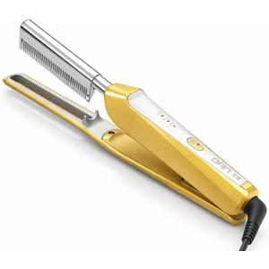 V-Shaped Titanium Hot Comb for Wigs & Natural Black Hair, Dual Voltage 100240V Pressing Comb with 3 Heat Settings (356428F), PTC Fast Heat, Auto-Off, Storage Pouch 1.0