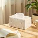 Ceramic Tissue Box Cover, Large Rectangle Cheese-Shape Tissue Box Holder with Bottom, Decorative Tissue Box for Bedroom, Bathroom, Parlors, Office, Vanity, Kitchen Countertop, Desk, Beige