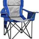 Oversized Camping Chair 500lbs Capacity for Big and Tall, Extra Wide Padded Folding Chair for Heavy People, Heavy Duty Portable Outside Chair with Cooler Bag & Cup Holder, Blue, 1 Pack