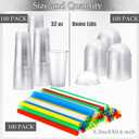 Lallisa 100 Sets Clear Plastic Cups with Dome Lids and Colorful Straws, Disposable Slushie Smoothie Cups PET Beverage for Party Iced Coffee Cold Drinks Juice Milkshake Fruit Tea Dessert(32 oz)